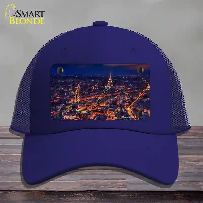 HAT18-MLP-11252 Paris At Night Eiffel Tower in Center Novelty License Plate Hat, Mesh - Royal Blue