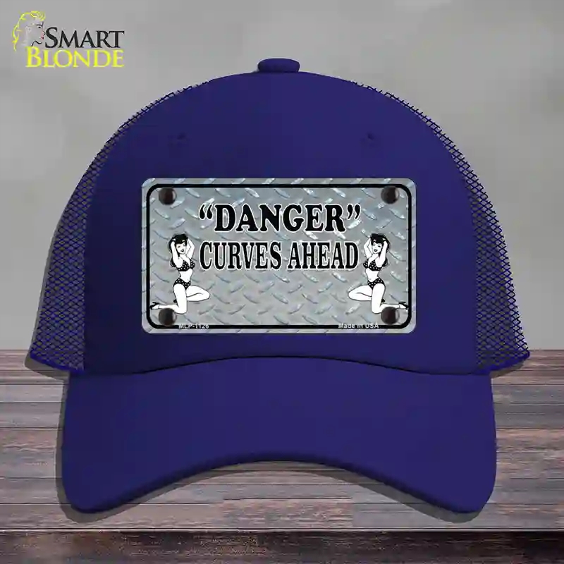 HAT18-MLP-1126 Danger Curves Ahead Novelty License Plate Hat, Mesh - Royal Blue
