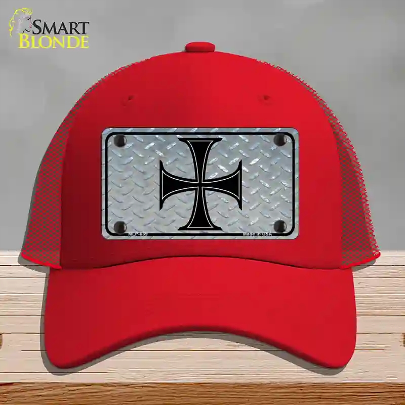 HAT17-MLP-039 Maltese Cross Novelty License Plate Hat, Mesh - Red