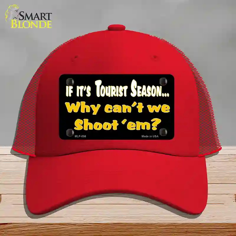 HAT17-MLP-056 Why Cant We Shoot Em Novelty License Plate Hat, Mesh - Red