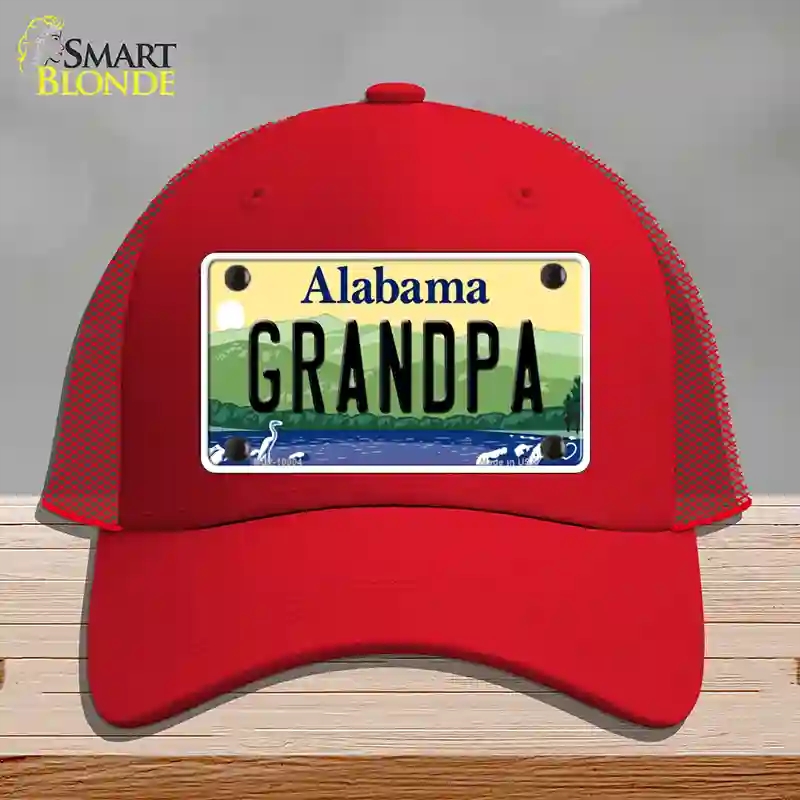 HAT17-MLP-10004 Grandpa Alabama Novelty License Plate Hat, Mesh - Red