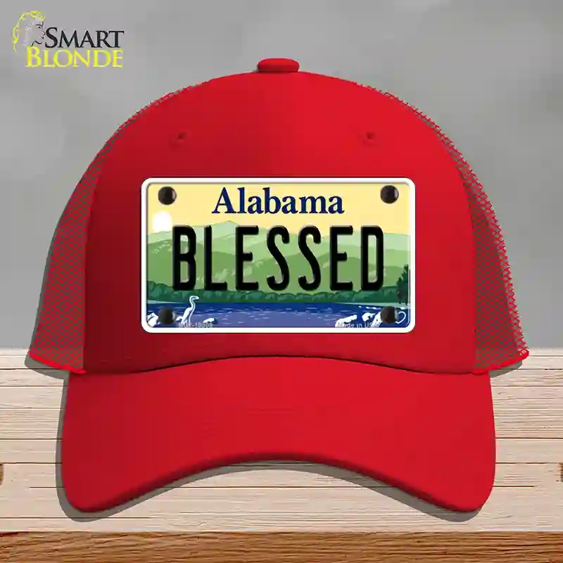 HAT17-MLP-10009 Blessed Alabama Novelty License Plate Hat, Mesh - Red