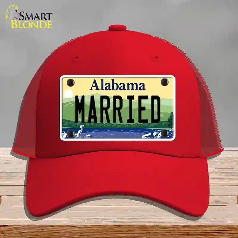 HAT17-MLP-10022 Married Alabama Novelty License Plate Hat, Mesh - Red