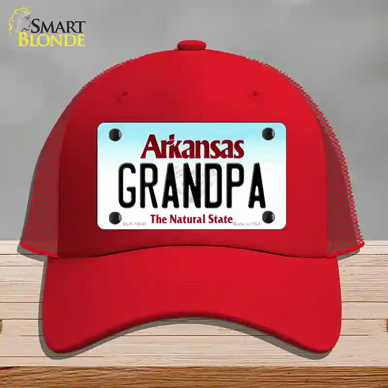 HAT17-MLP-10043 Grandpa Arkansas Novelty License Plate Hat, Mesh - Red