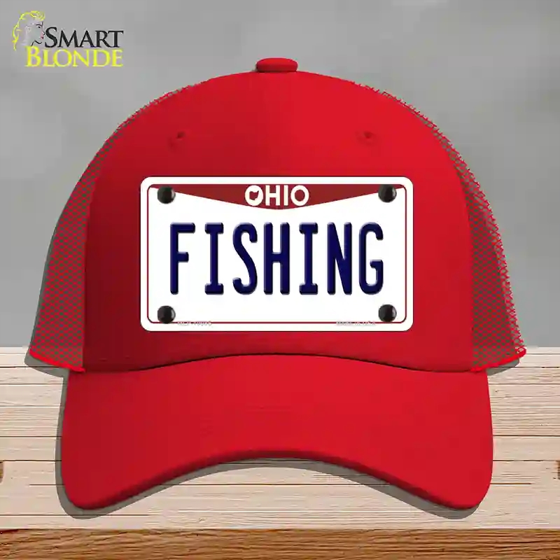 HAT17-MLP-10086 Fishing Ohio Novelty License Plate Hat, Mesh - Red