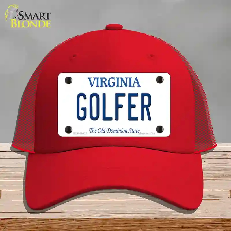 HAT17-MLP-10138 Golfer Virginia Novelty License Plate Hat, Mesh - Red