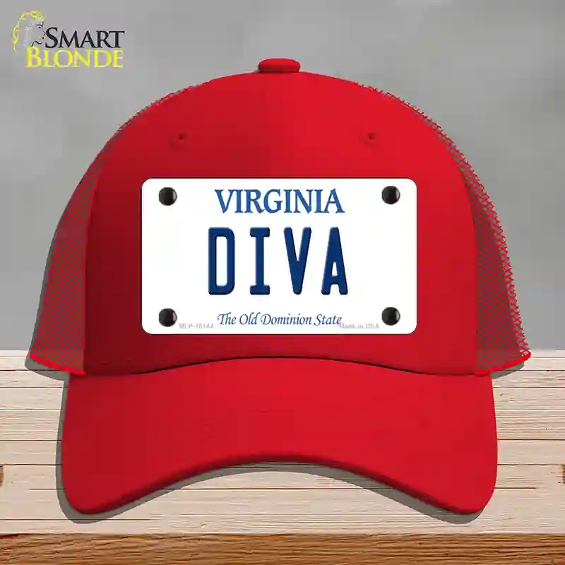 HAT17-MLP-10144 Diva Virginia Novelty License Plate Hat, Mesh - Red