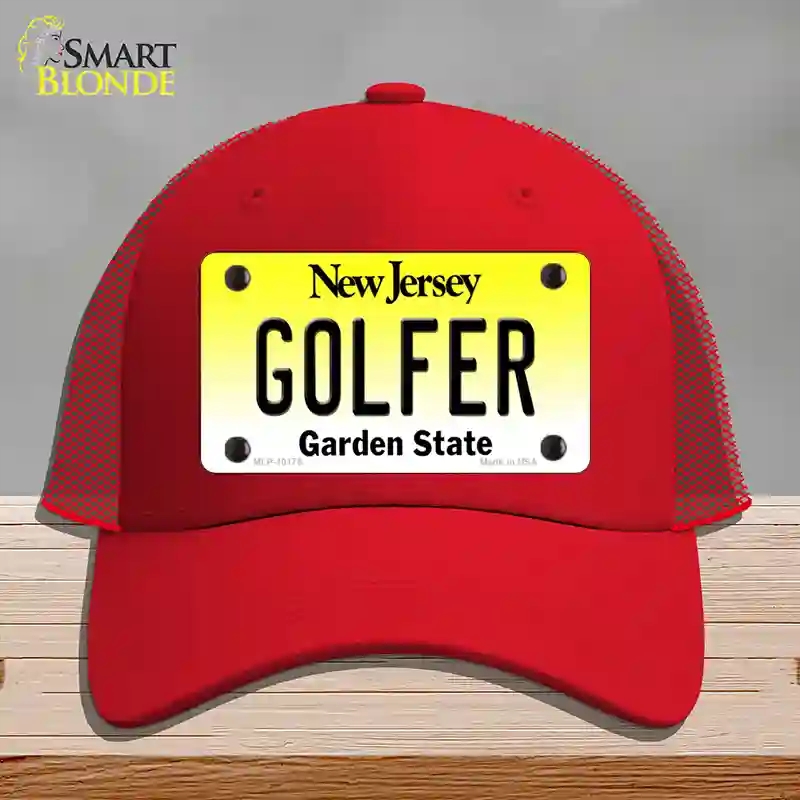 HAT17-MLP-10175 Golfer   Jersey Novelty License Plate Hat, Mesh - Red