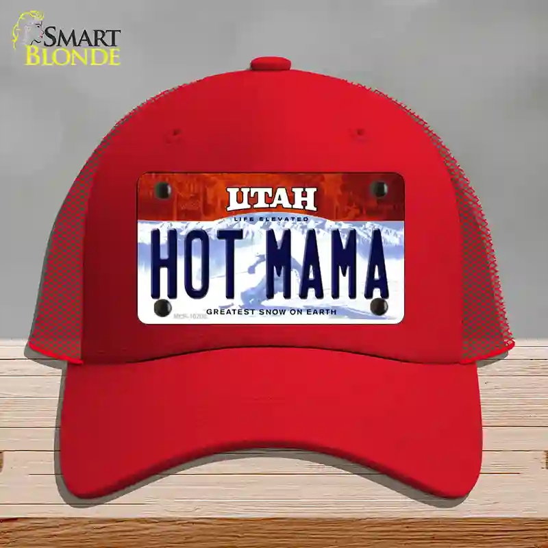 HAT17-MLP-10208 Hot Mama Utah Novelty License Plate Hat, Mesh - Red