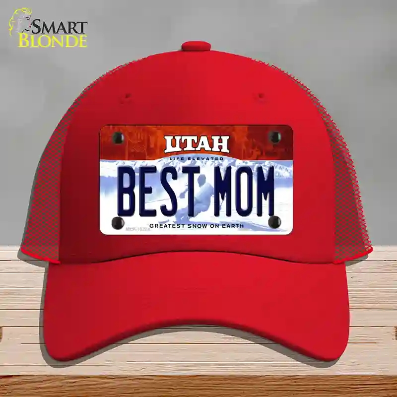 HAT17-MLP-10224 Best Mom Utah Novelty License Plate Hat, Mesh - Red