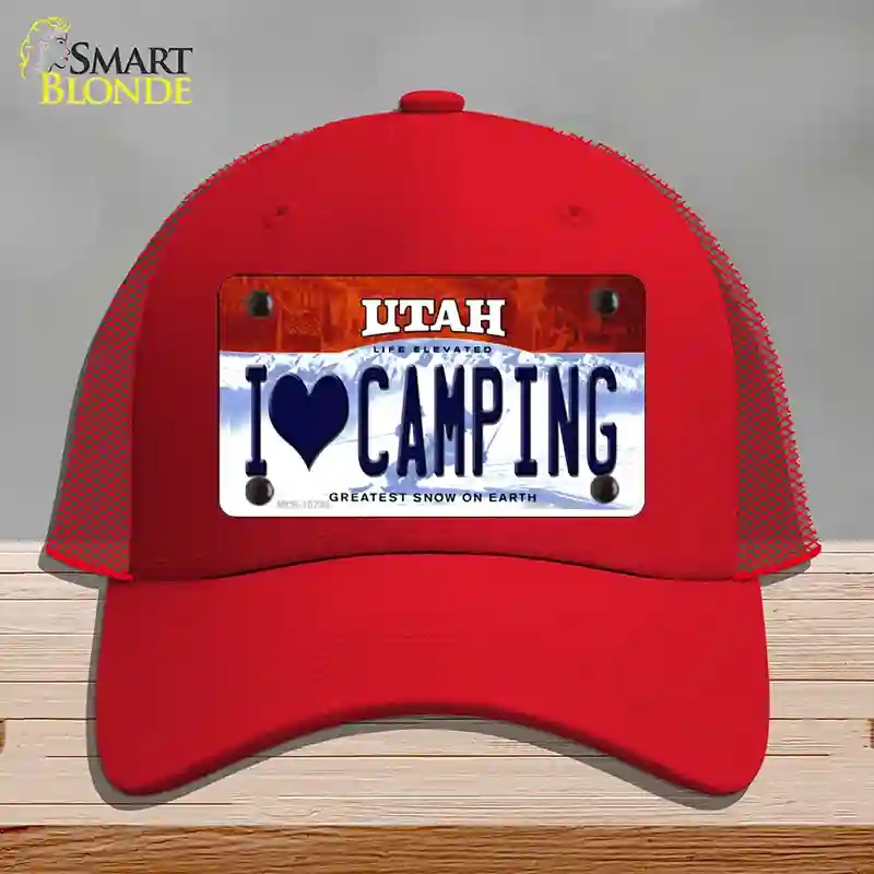 HAT17-MLP-10238 I Love Camping Utah Novelty License Plate Hat, Mesh - Red