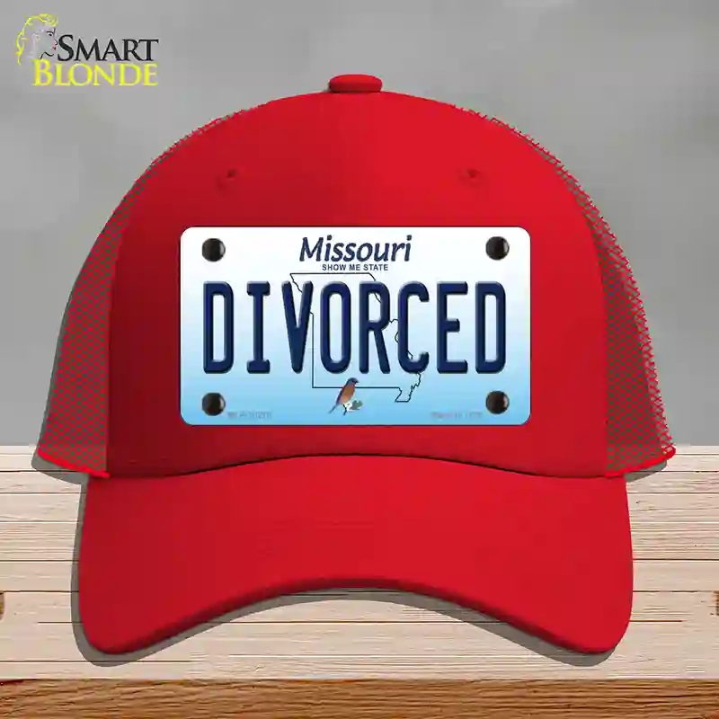 HAT17-MLP-10278 Divorced Missouri Novelty License Plate Hat, Mesh - Red