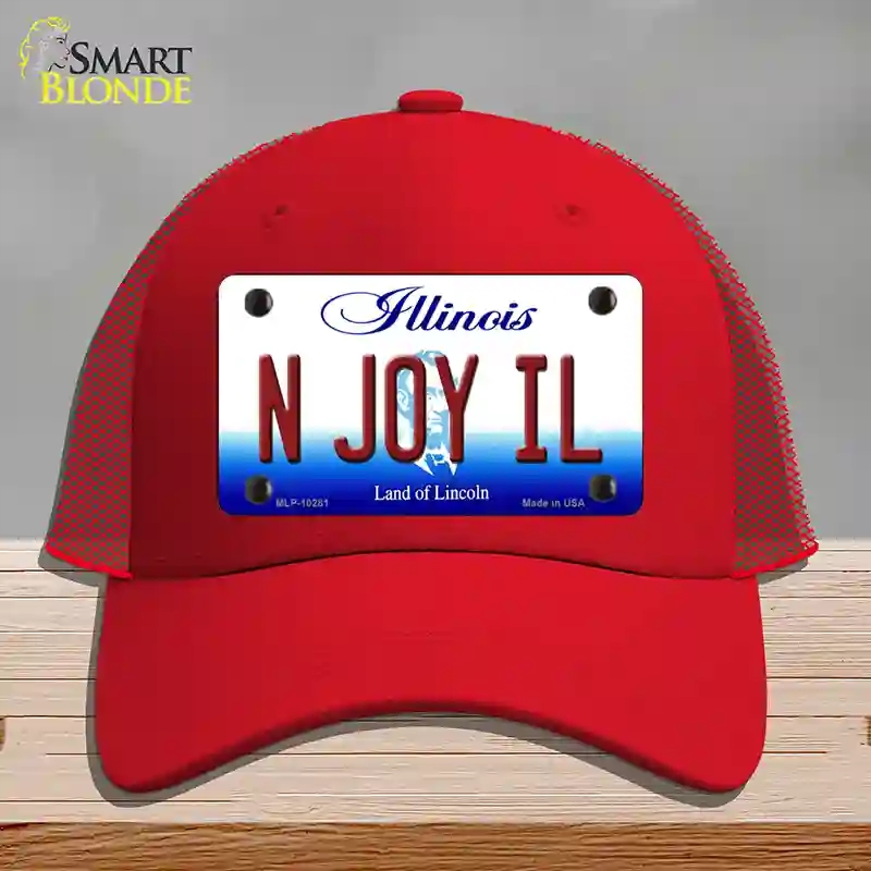 HAT17-MLP-10281 N Joy IL Illinois Novelty License Plate Hat, Mesh - Red