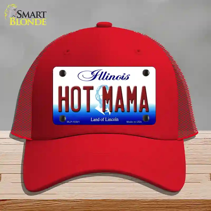 HAT17-MLP-10301 Hot Mama Illinois Novelty License Plate Hat, Mesh - Red