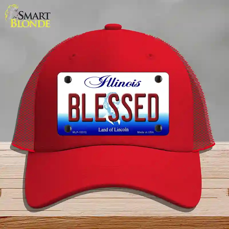 HAT17-MLP-10313 Blessed Illinois Novelty License Plate Hat, Mesh - Red