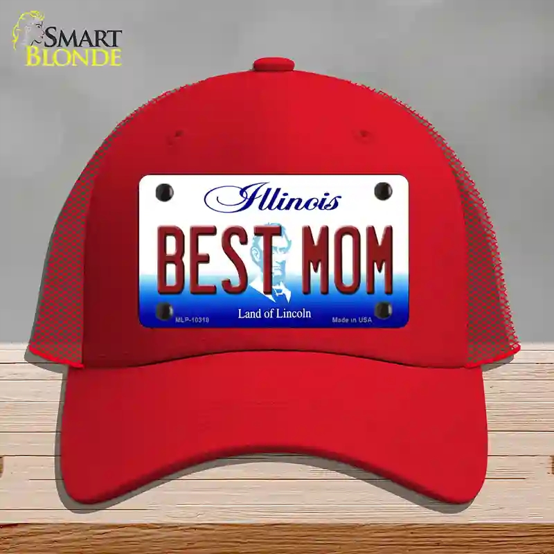 HAT17-MLP-10318 Best Mom Illinois Novelty License Plate Hat, Mesh - Red