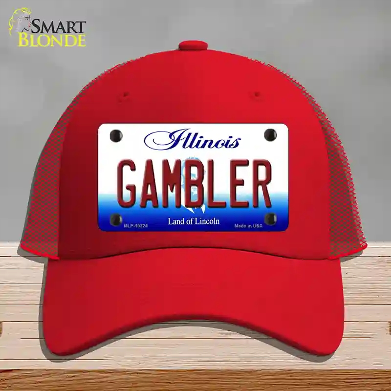 HAT17-MLP-10324 Gambler Illinois Novelty License Plate Hat, Mesh - Red