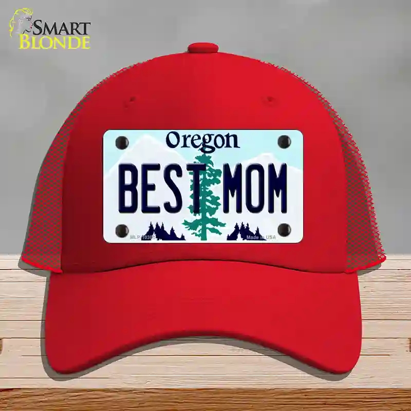 HAT17-MLP-10381 Best Mom Oregon Novelty License Plate Hat, Mesh - Red