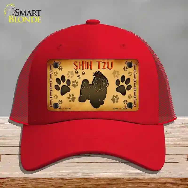 HAT17-MLP-10458 Shih Tzu Novelty License Plate Hat, Mesh - Red