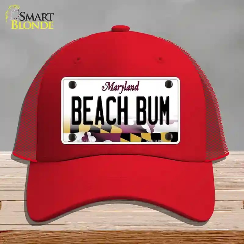 HAT17-MLP-10477 Beach Bum Maryland Novelty License Plate Hat, Mesh - Red