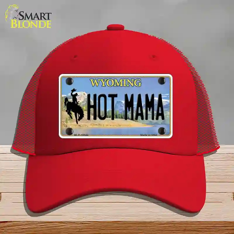 HAT17-MLP-10544 Hot Mama Wyoming Novelty License Plate Hat, Mesh - Red