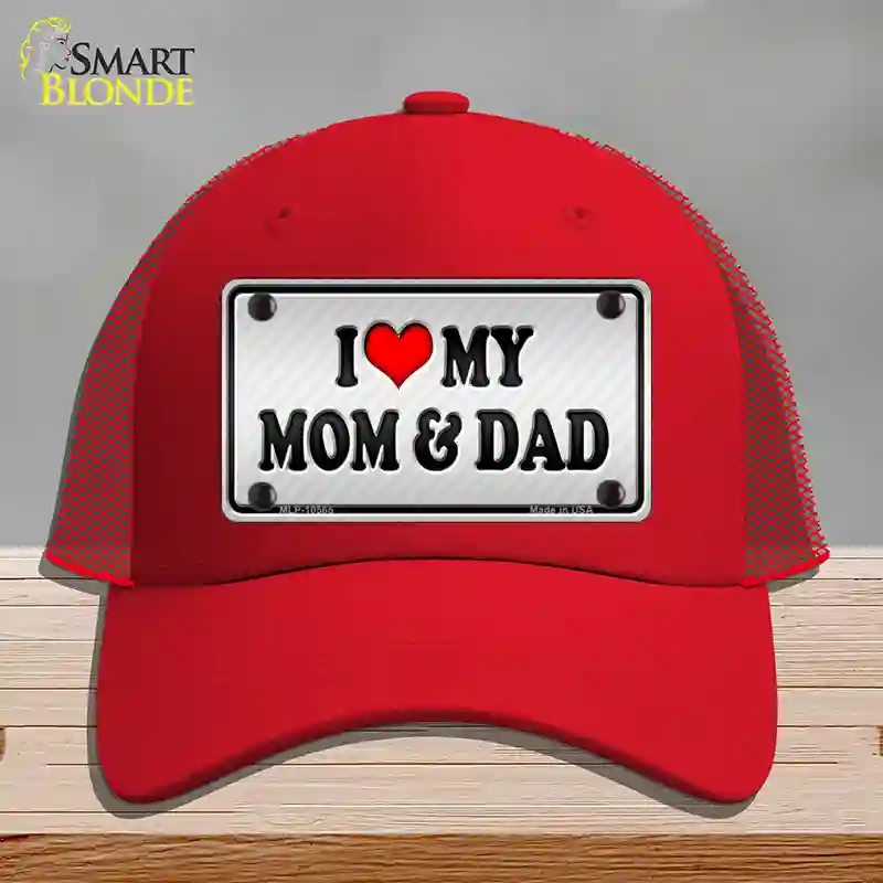 HAT17-MLP-10565 Love My Mom & Dad Novelty License Plate Hat, Mesh - Red