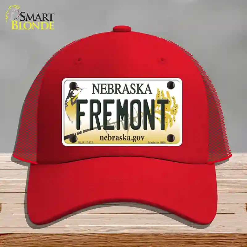 HAT17-MLP-10573 Fremont Nebraska Novelty License Plate Hat, Mesh - Red