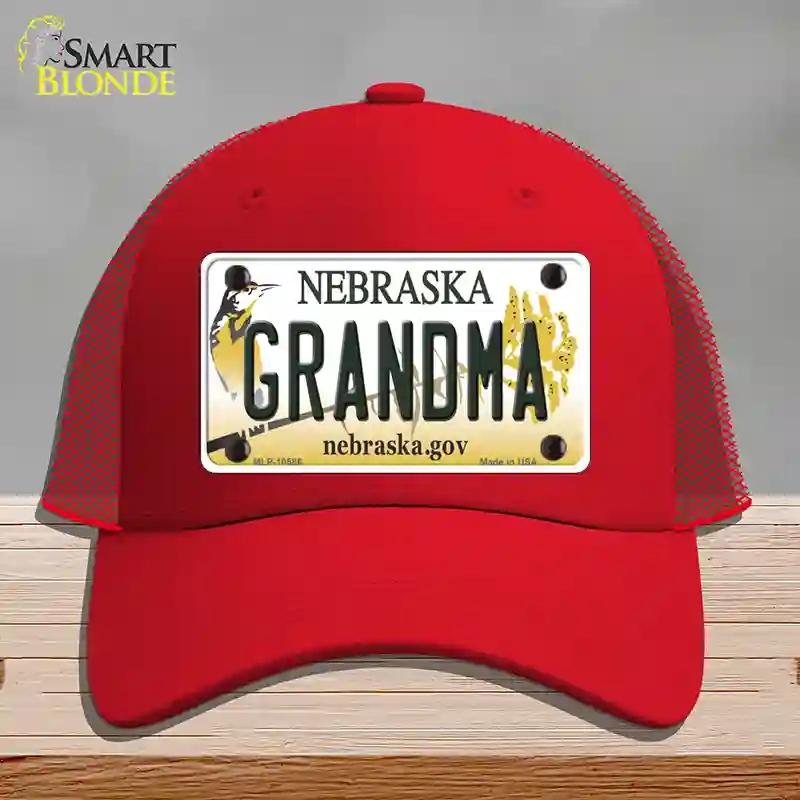 HAT17-MLP-10586 Grandma Nebraska Novelty License Plate Hat, Mesh - Red