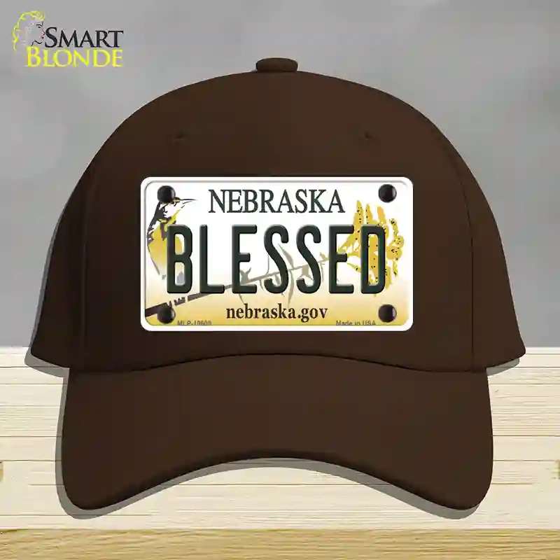 HAT24-MLP-10600 Blessed Nebraska Novelty License Plate Hat, Cotton - Dark Brown