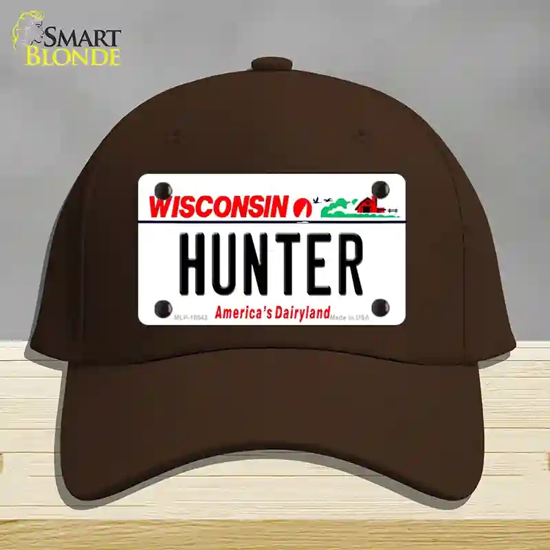 HAT24-MLP-10642 Hunter Wisconsin Novelty License Plate Hat, Cotton - Dark Brown