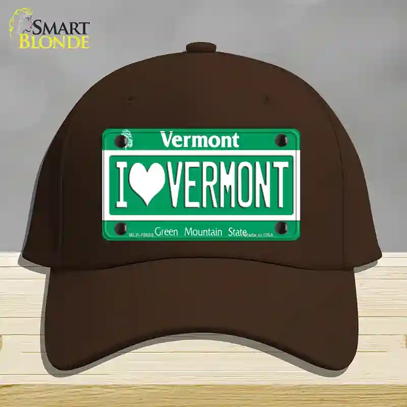 HAT24-MLP-10659 I Love Vermont Novelty License Plate Hat, Cotton - Dark Brown