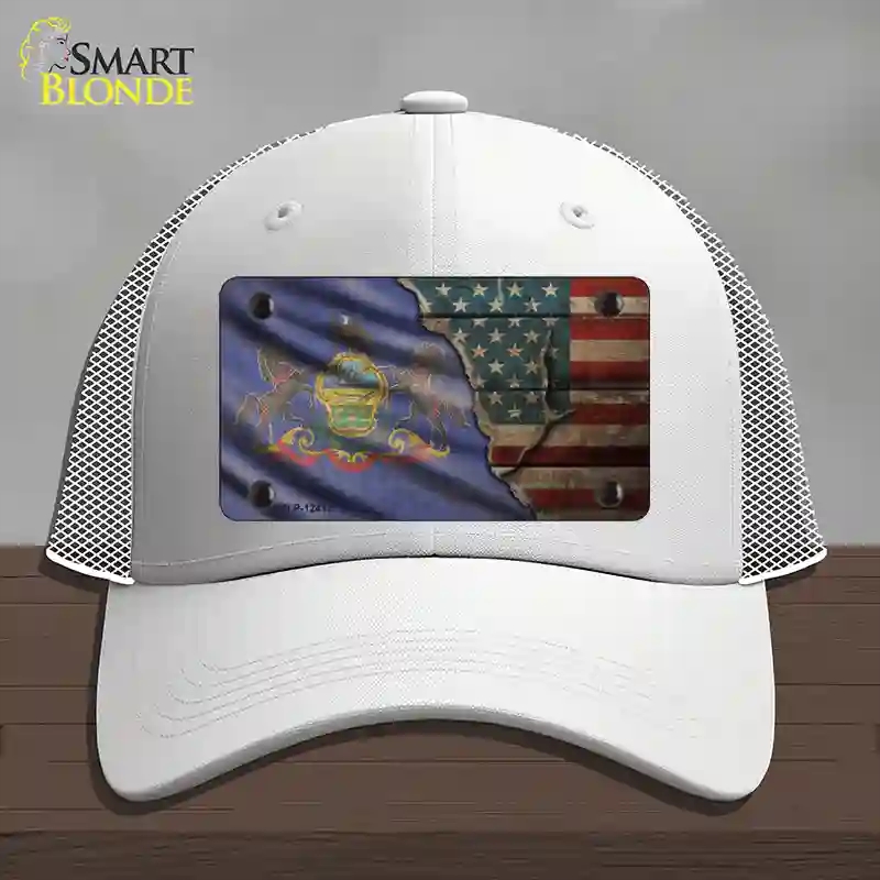 HAT19-MLP-12417 Pennsylvania & American Flag Novelty License Plate Hat, Mesh - White