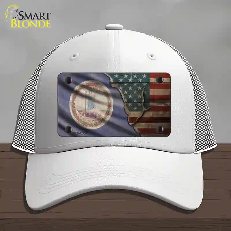 HAT19-MLP-12425 Virginia & American Flag Novelty License Plate Hat, Mesh - White