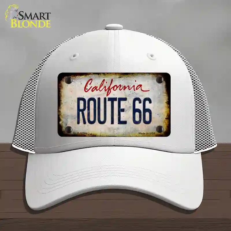 HAT19-MLP-12504 Route 66 California Rusty Novelty License Plate Hat, Mesh - White