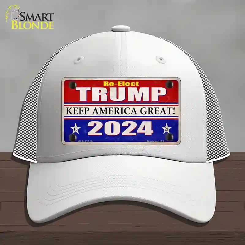 HAT19-MLP-12515 Re-Elect Trump 2024 Novelty License Plate Hat, Mesh - White
