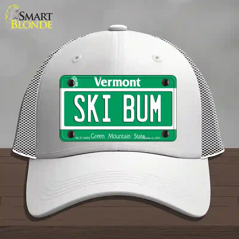 HAT19-MLP-10692 Ski Bum Vermont Novelty License Plate Hat, Mesh - White