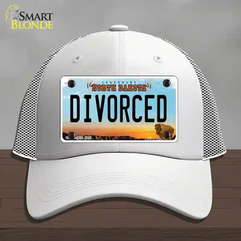 HAT19-MLP-10741 Divorced North Dakota Novelty License Plate Hat, Mesh - White