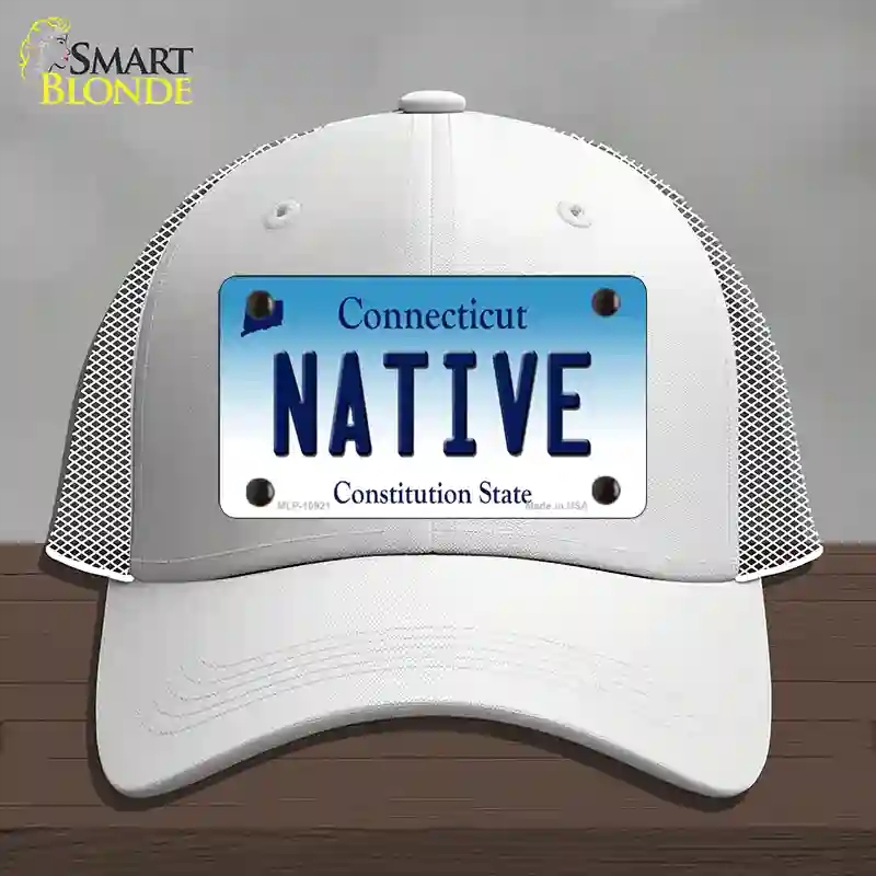 HAT19-MLP-10921 Native Connecticut Novelty License Plate Hat, Mesh - White