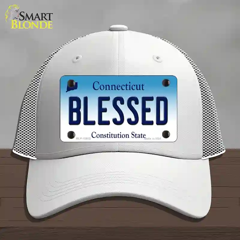 HAT19-MLP-10922 Blessed Connecticut Novelty License Plate Hat, Mesh - White