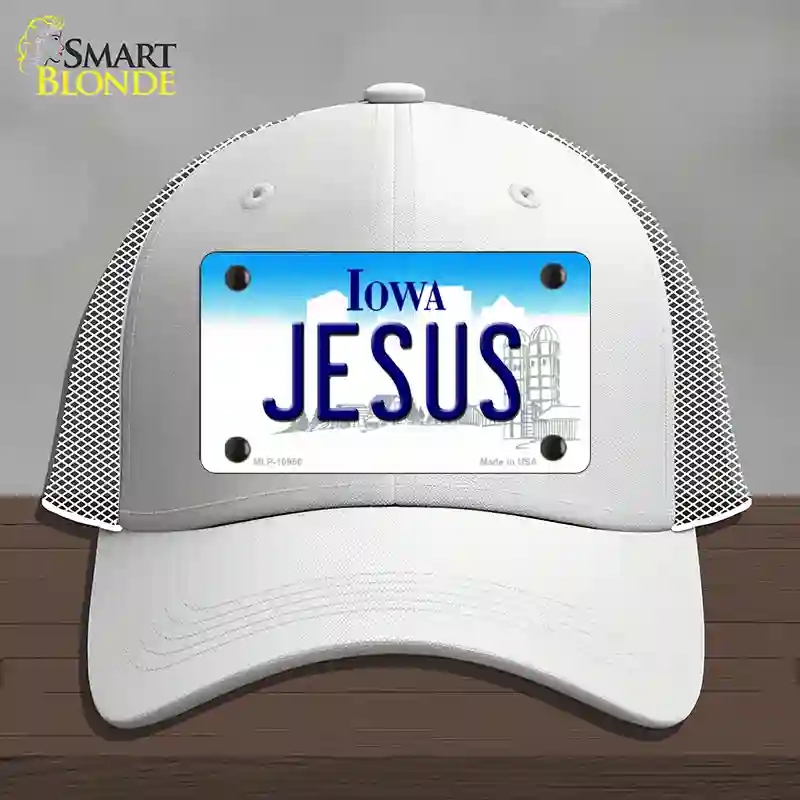 HAT19-MLP-10956 Jesus Iowa Novelty License Plate Hat, Mesh - White