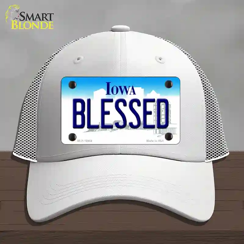 HAT19-MLP-10964 Blessed Iowa Novelty License Plate Hat, Mesh - White