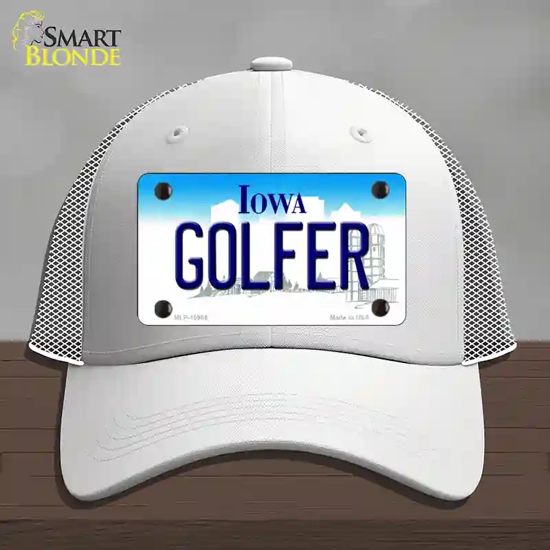 HAT19-MLP-10965 Golfer Iowa Novelty License Plate Hat, Mesh - White