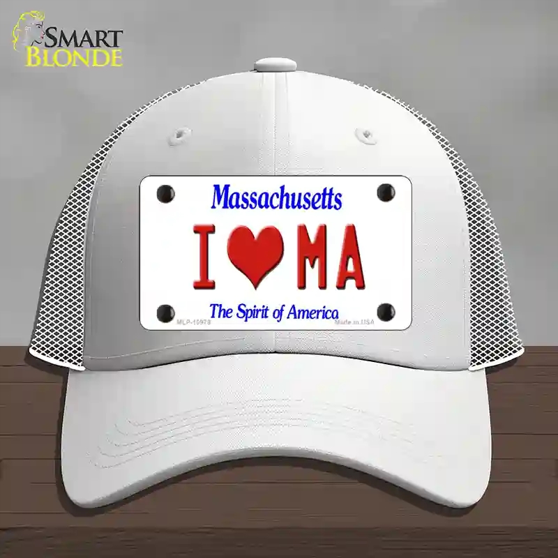 HAT19-MLP-10979 I Love Massachusetts Novelty License Plate Hat, Mesh - White