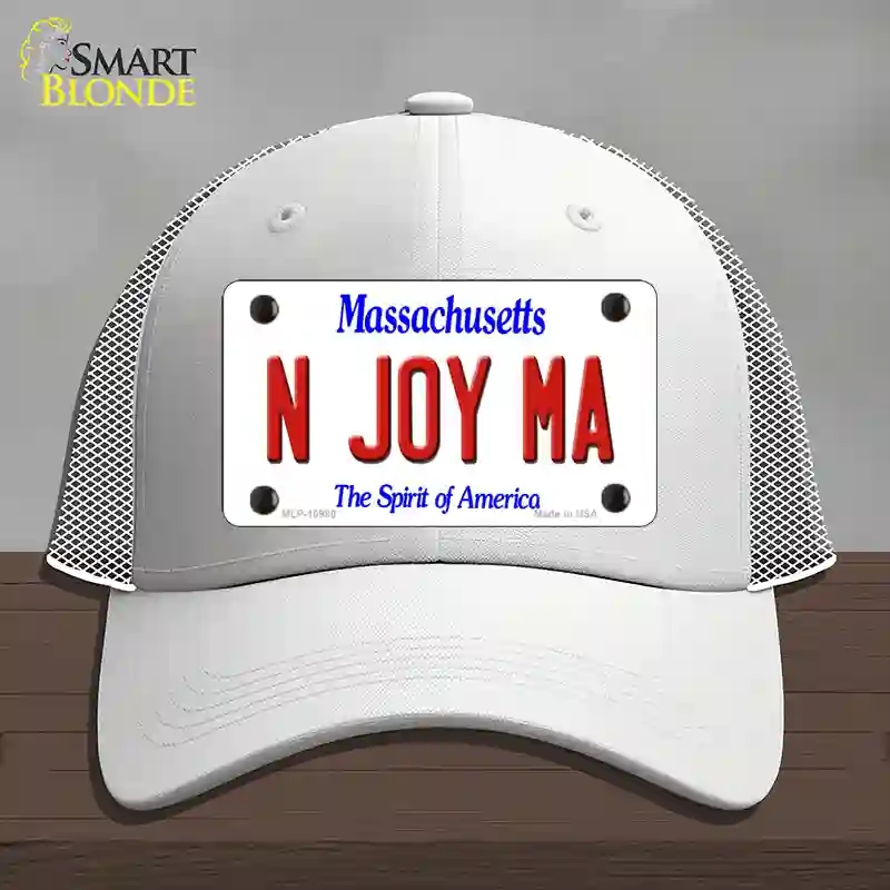 HAT19-MLP-10980 N Joy MA Massachusetts Novelty License Plate Hat, Mesh - White