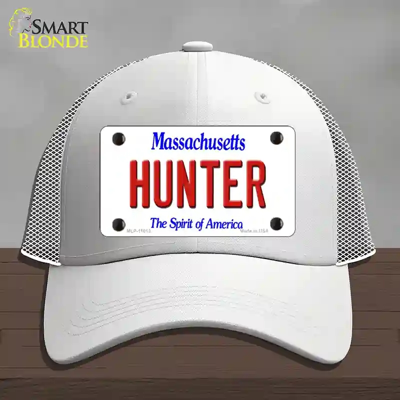 HAT19-MLP-11013 Hunter Massachusetts Novelty License Plate Hat, Mesh - White