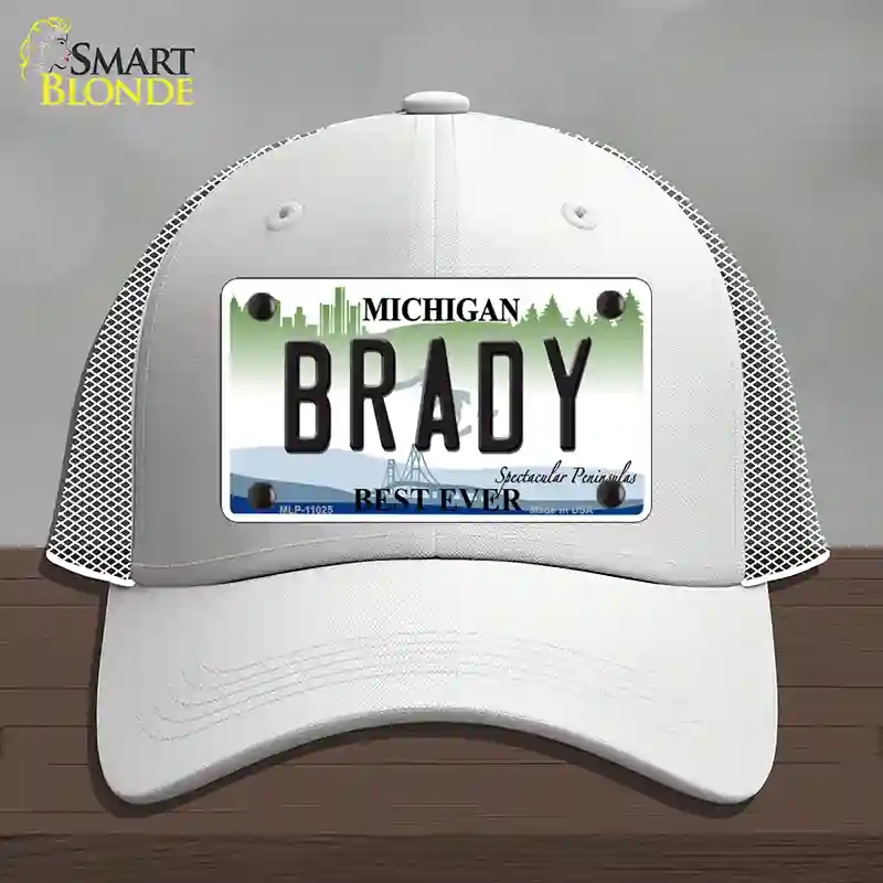 HAT19-MLP-11025 Brady Michigan Novelty License Plate Hat, Mesh - White