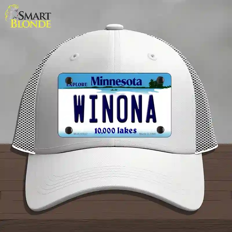 HAT19-MLP-11047 Winona Minnesota State Novelty License Plate Hat, Mesh - White