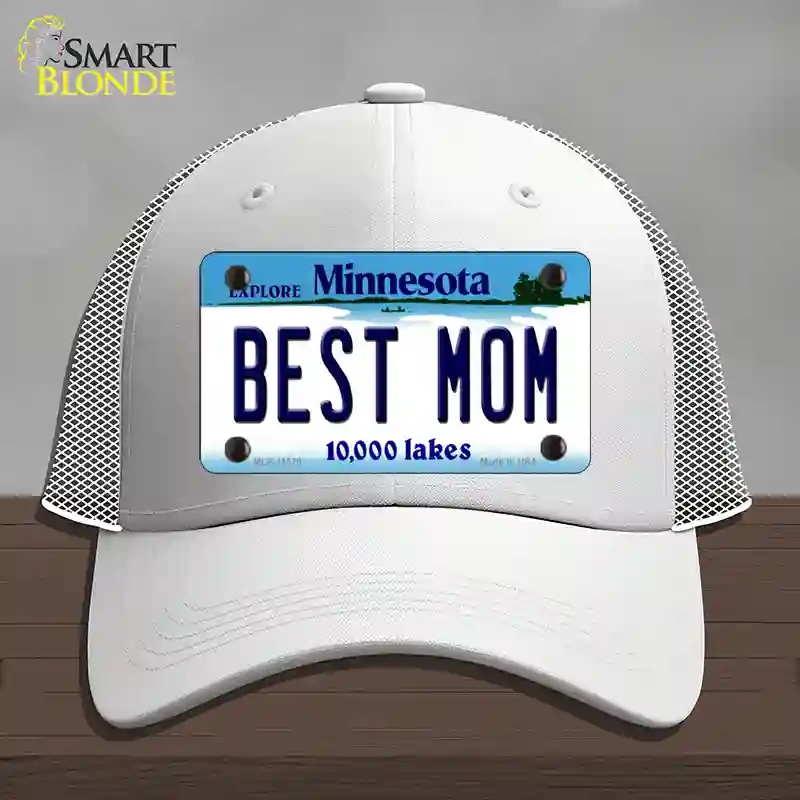 HAT19-MLP-11079 Best Mom Minnesota State Novelty License Plate Hat, Mesh - White