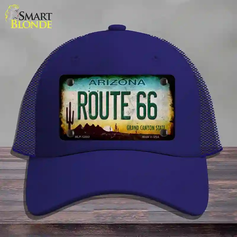 HAT18-MLP-12503 Route 66 Arizona Rusty Novelty License Plate Hat, Mesh - Royal Blue