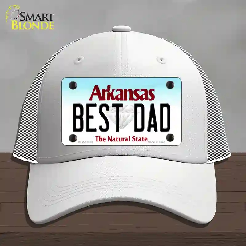HAT19-MLP-10062 Best Dad Arkansas Novelty License Plate Hat, Mesh - White